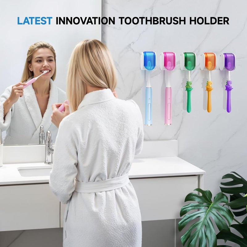 EKOTTOK Toothbrush Holders for Bathrooms【Upgrade Single Slot Design】 Toothbrush Holder Wall Mounted with Cover Moisture-Proof and Dust-Proof Toothbrush Storage Organizer for Shower Family and Travel 5PCS - Image 3